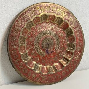 VTG Brass Peacock Decorative Hanging Plate